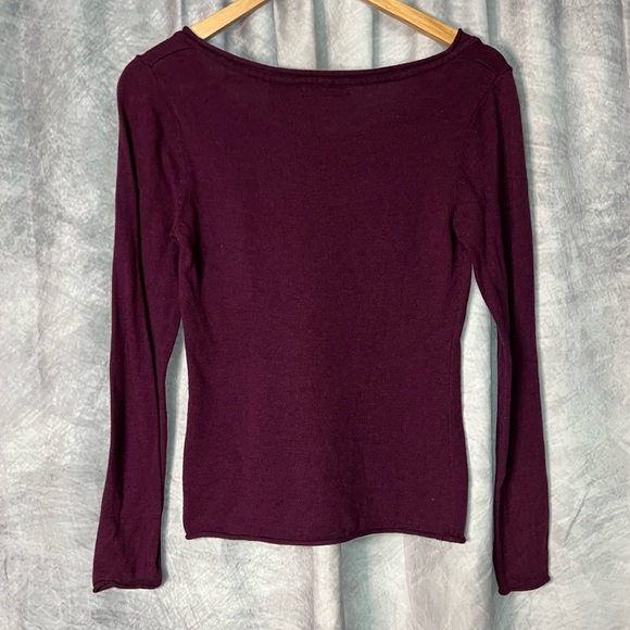 Massini Burgundy Long Sleeve Wide Scoop Neck Lightweight Sweater - size Small - Picture 9 of 9